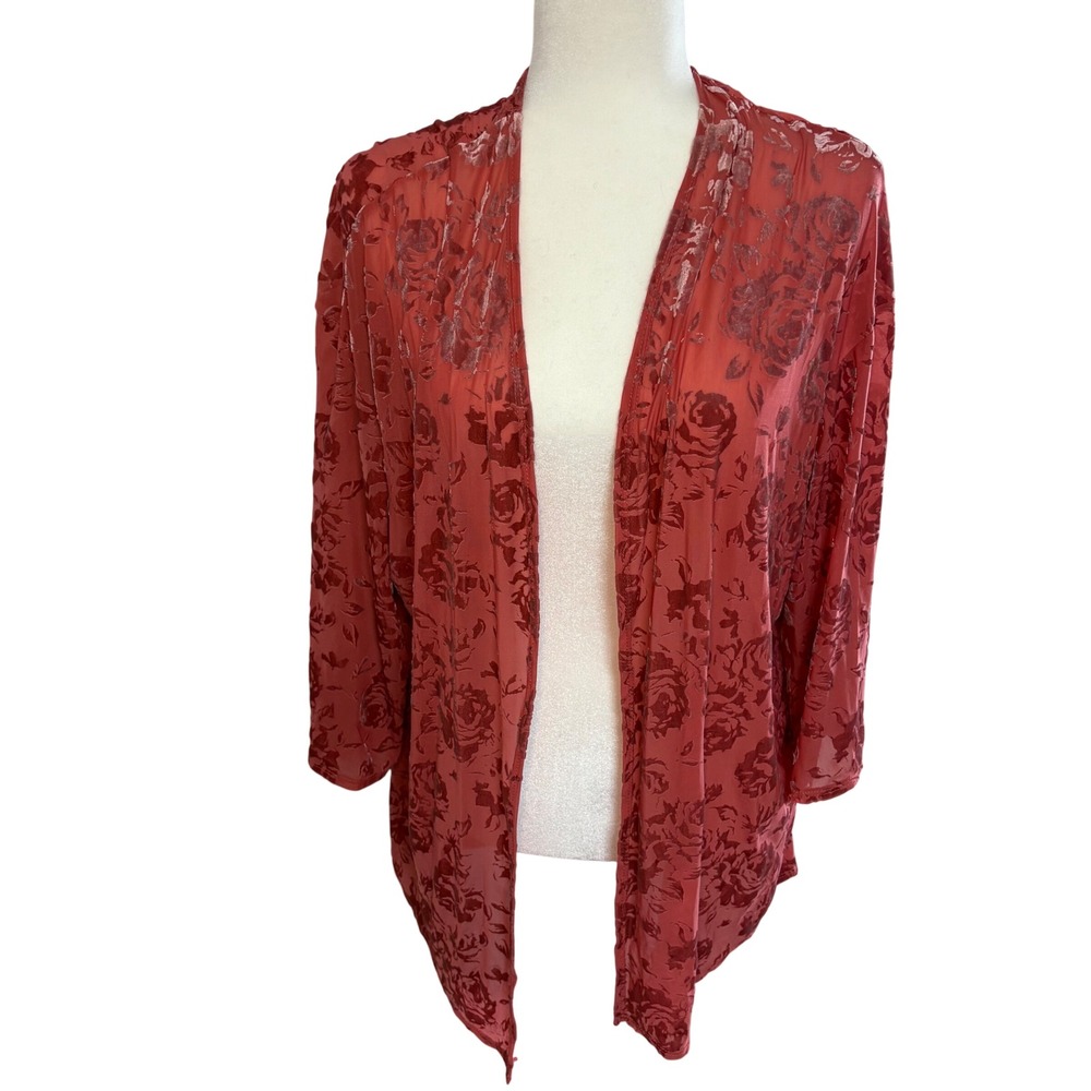 Thyme & Honey Pink Velvet Burnout‎ Floral Kimono Open Front romantic Small boho